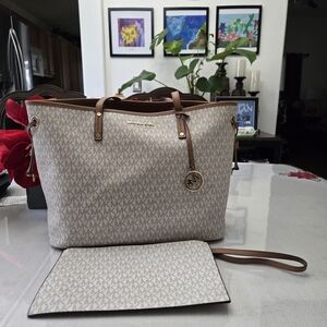 Michael Kors Beige and Brown Signature Tote